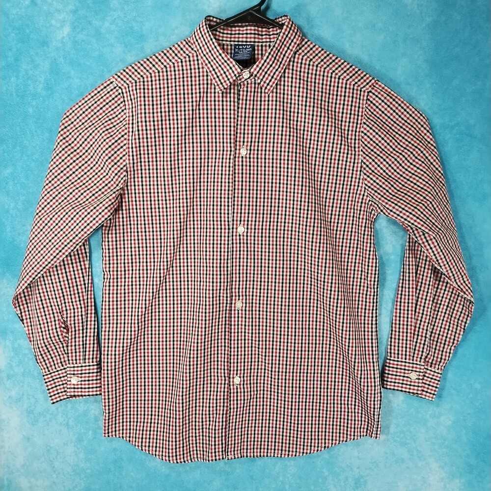 IZOD Men's Long Sleeve Plaid Shirt, Red/Black/White, Size XL